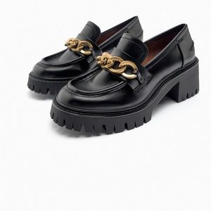 ZARA Chain Trim Heeled Lug Sole Loafers
